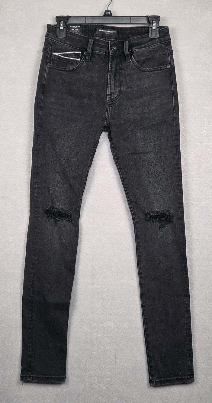 Cult of Individuality Punk Super Skinny Jeans Distressed Black 27x31